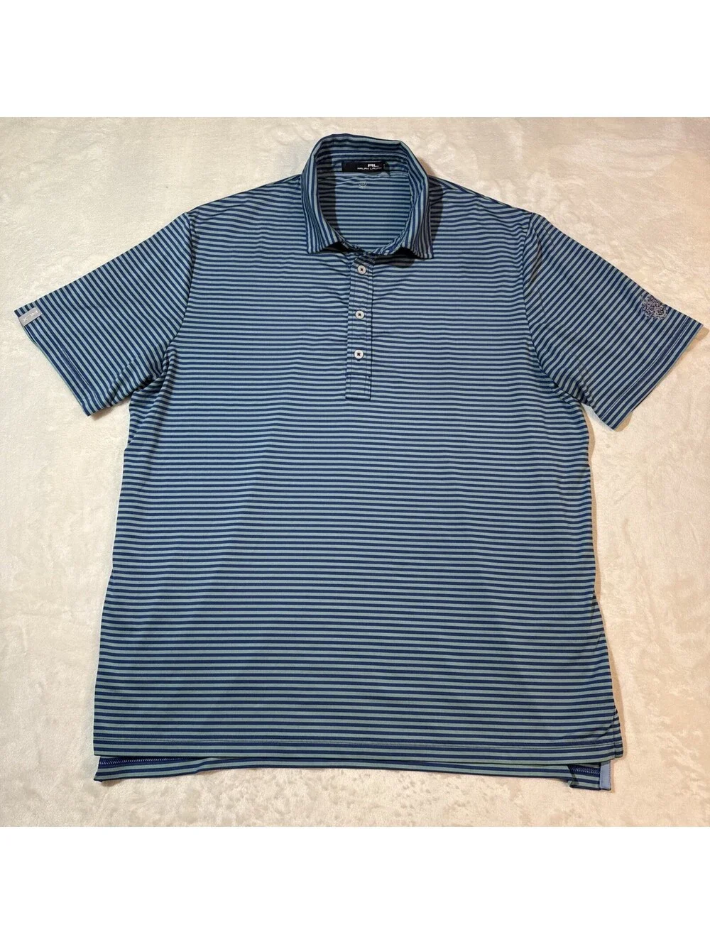 RLX Ralph Lauren Polo Men’s Large Blue Green Striped Performance Stretch Golf